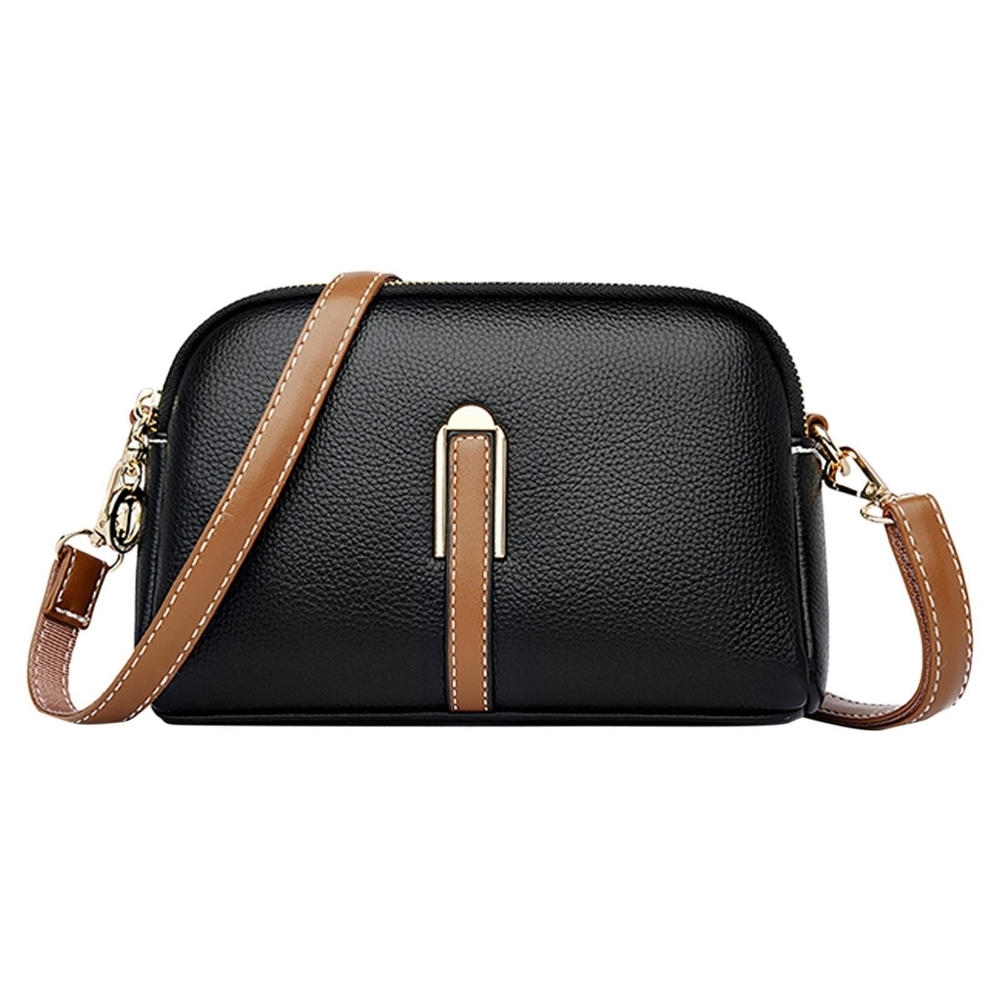 Black Soft Shoulder Purse Crossbody Two Zipper Compartments